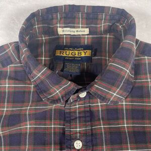 Ralph Lauren Rugby University Oxford Blue/Red Plaid Shirt Men's‎ Medium Pocket